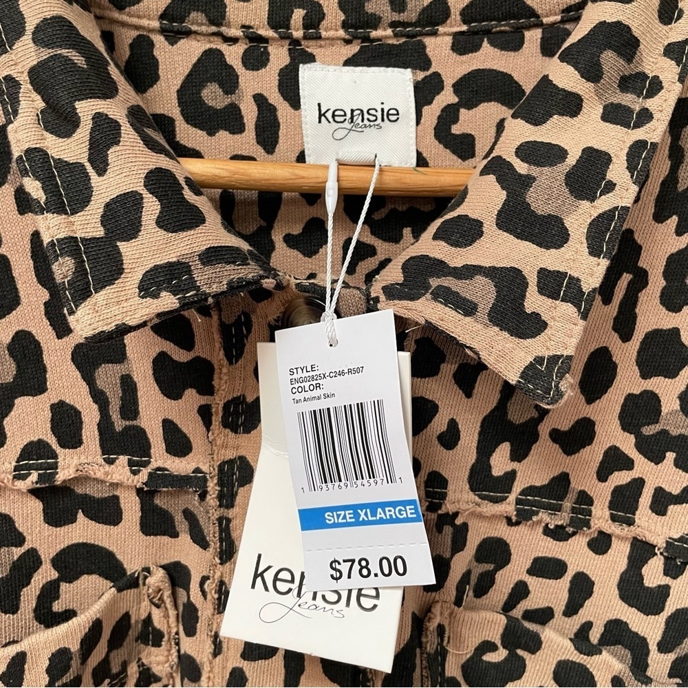 Kensie Cheetah Print button down Jacket/ Sweatshirt 100% Cotton size XL - Picture 5 of 7
